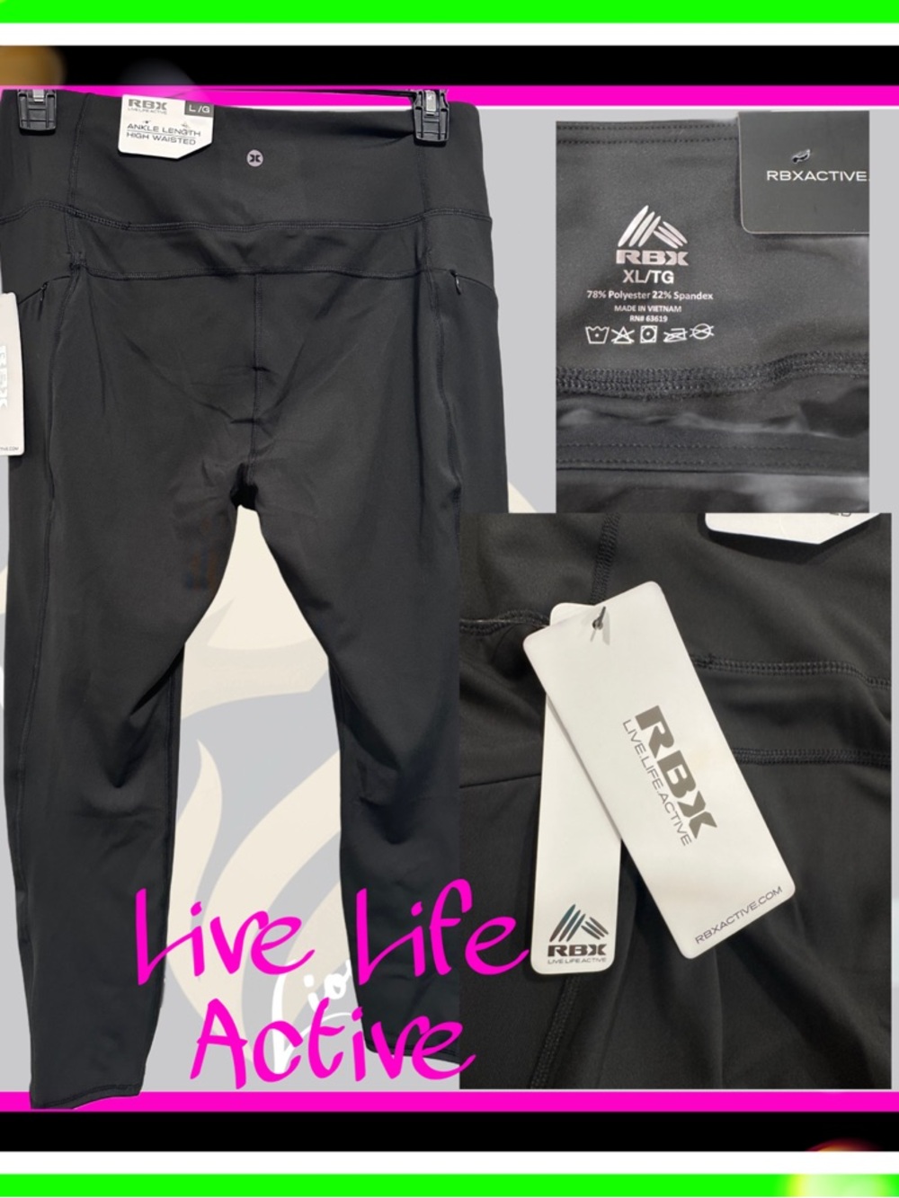 **NWT**Size XL - RBX Black Active multi pocket Performance Leggings